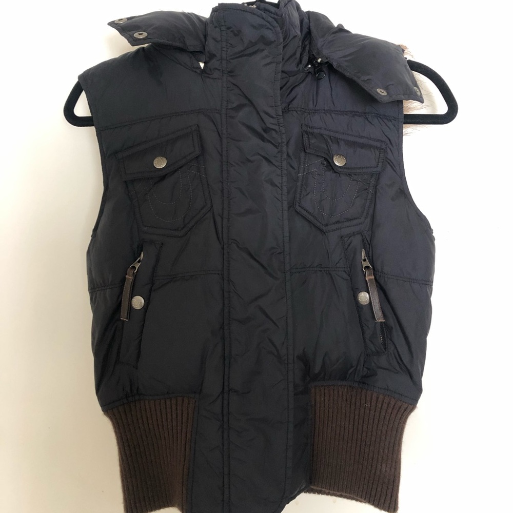 True Religion Women's Down Vest Puffer Jacket With Removable Hood (Size Medium)
